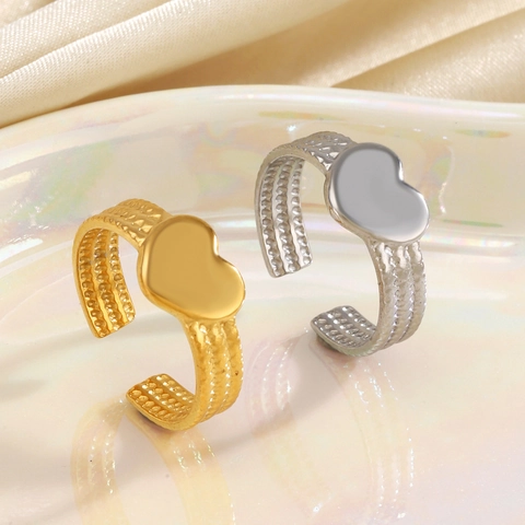 Anillo De Acero Inoxidable Con Forma De Corazón Ajustable Banda Texturizada Joyería De Moda Minimalista Regalo De San Valentín