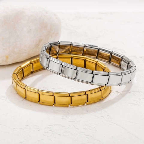 Pulsera Modular Italiana De Acero Inoxidable Eslabones Cuadrados Elásticos Moda Minimalista Unisex