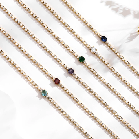 Stainless Steel Zirconia Bracelet Gold Plated Round Colorful Stone Inlaid Tennis Bracelet Women Wedding Party Adjustable Jewelry