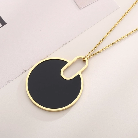 Stainless Steel Necklace And Earrings For Women Black Round Enamel Minimalist Geometric Hollow Design Fashion Jewelry