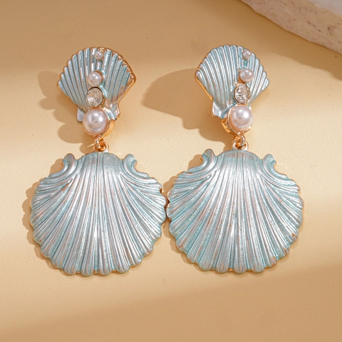Shell Drop Earrings With Imitation Artificial Pearl Rhinestone Enamel And 925 Sterling Silver Earring Post For Women Beach Summer