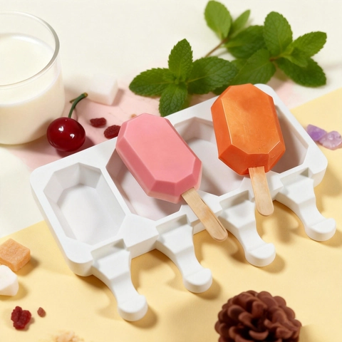 Octagon Silicone Ice Cream Mold Geometric Popsicle Maker Reusable DIY Dessert Tool Food Grade Platinum Silicone White