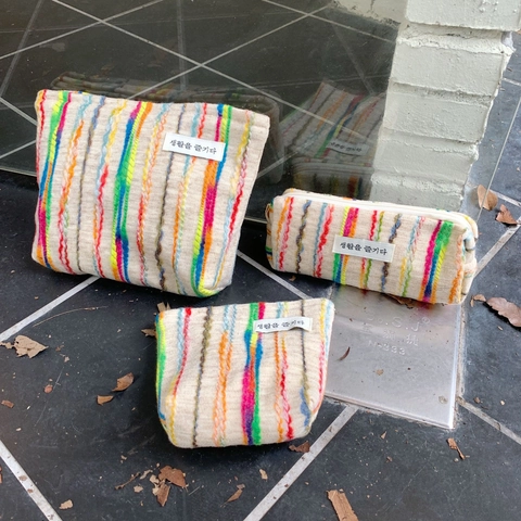 Bolsa De Maquillaje De Punto Con Rayas De Colores Neceser De Algodón Portátil Con Cremallera Papelería