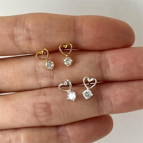 925 Sterling Silver Heart Stud Earrings With Zircon Minimalist Elegant Korean Style Jewelry For Women