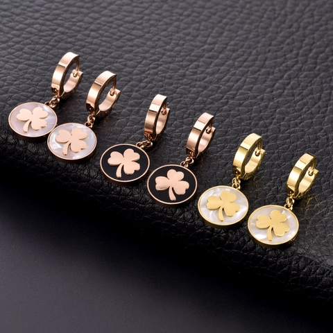 Mode Creolen Edelstahl Perlmutter Kleeblatt Herz Blume Nische Luxus Eleganter Schmuck Für Frauen