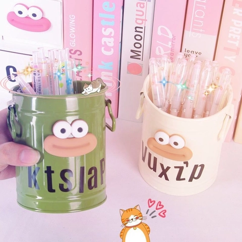 Metal Pen Holder Desktop Organizer Large Capacity Creative Cartoon Funny Face DIY Desk Storage Office School Supplies