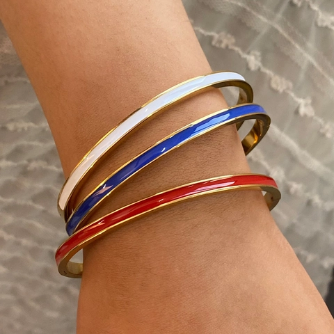 Bracciale Rigido In Acciaio Inossidabile Smalto Stile Minimalista Di Lusso Gioielli In Olio Di Goccia Con Chiusura A Fibbia Per Donna