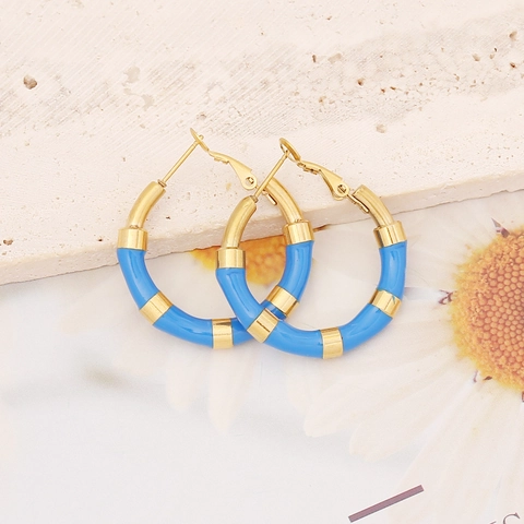 Pendientes De Aro De Esmalte Acero Inoxidable Colorido Goteo Aceite Forma U Geométricos Joyas Vintage Para Mujeres