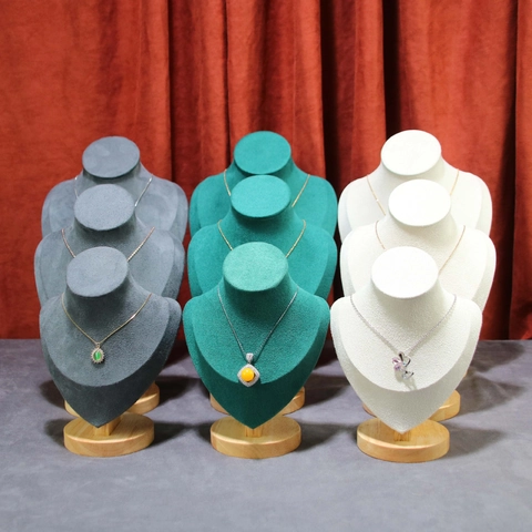 Necklace Display Bust Jewelry Stand Solid Wood Base Velvet Portrait Neck Model Pendant Holder Commercial Window Props