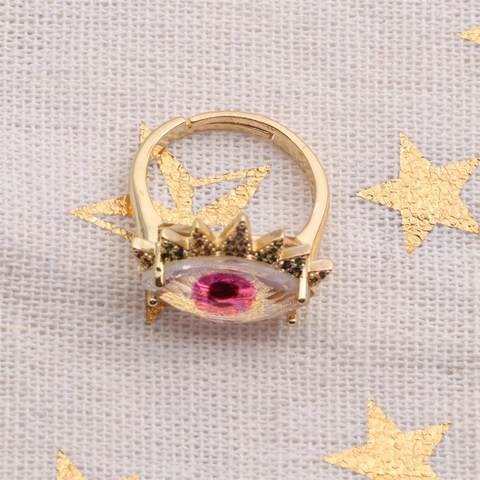 Evil Eye Ring Kupfer Verstellbar Bunte Zirkonia Mikropflaster Geometrischer Schmuck Für Frauen
