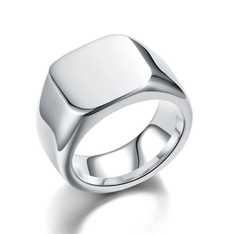Minimalist 316L Stainless Steel Square Signet Ring For Men High Polished Plain Band Ring Gold Silver Black Fashion Jewelry Gift