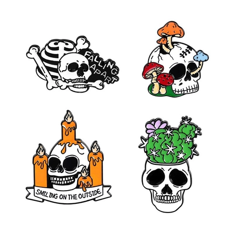 Legering Emaille Broches Spelden Schedel Geest Roos Grafsteen Gothisch Punk Reversbadges Sieraden Voor Kleding Rugzakken Unisex