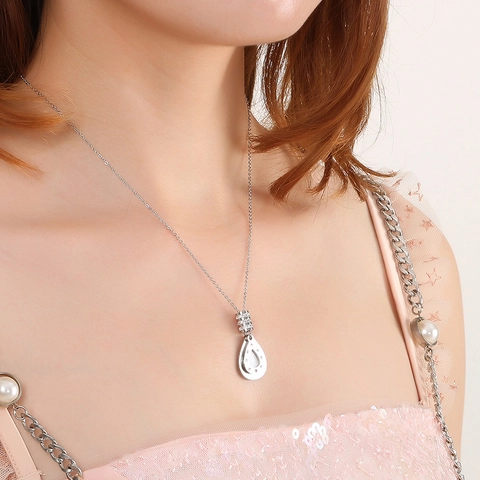 Elegant Waterdrop Pendant Necklace And Earrings Stainless Steel Inlaid Zirconia Jewelry For Women Trendy Fashion Gift