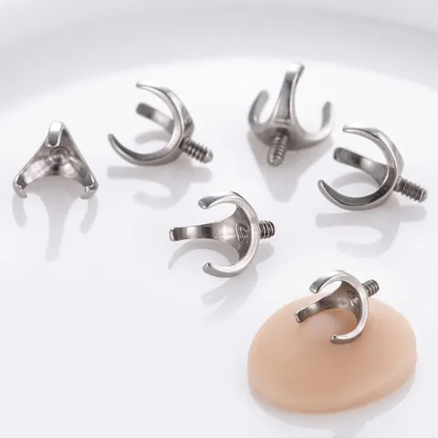 F136 Titanium Alloy Three Prong Round Ball Setting Empty Tray Threaded Screw Head Body Piercing DIY Jewelry Accessory Findings