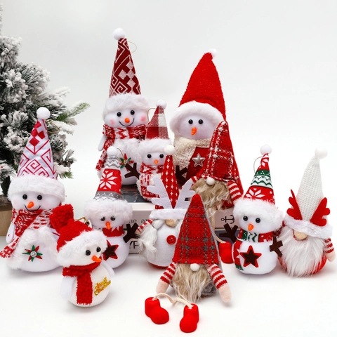 Christmas Plush Doll Decoration Mini Snowman Santa Claus Gnome Bear Figures For Holiday Party Ornament