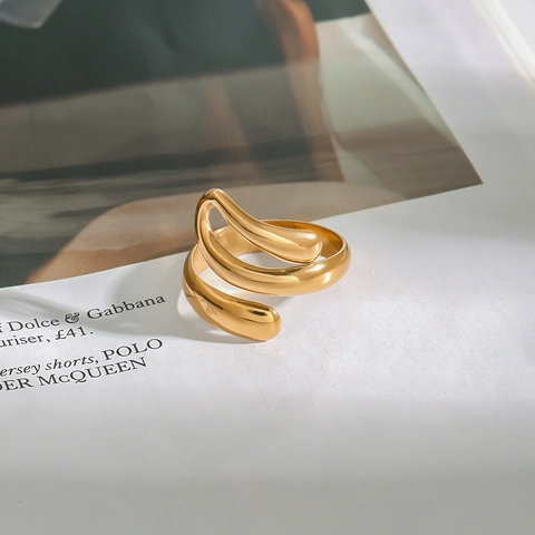 Stainless Steel Ring Irregular Wave Streamline Adjustable Open Design Waterproof Hypoallergenic Minimalist Jewelry For Women
