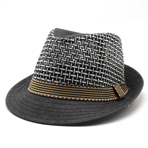 Sommer Papier Stroh Fedora Hut Atmungsaktiv Hohlnetz Panama Jazz Sonnenkappe Mit Gestreiftem Band Strand Urlaub Reise