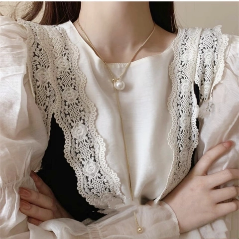 Luxury Minimalist Alloy Artificial Pearl Pendant Pull-Out Necklace For Women Elegant Adjustable Y-Shaped Sweater Chain
