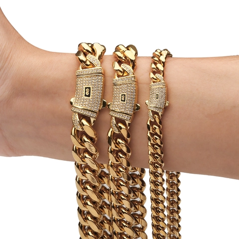 Collana Uomo Hip Hop Catena A Maglia Cubana Acciaio Inossidabile Con Fermaglio In Rame Zirconia Ghiacciata Gioielli Pesanti