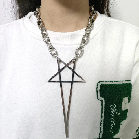 Collana Con Pendente Pentagramma Invertito Punk Retrò Da Uomo Lega Stella Vintage Stile Gotico Hip Hop Gioielli