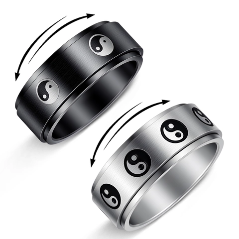 Herren Spinner Ring 304 Edelstahl Tai Chi Yin Yang Muster Drehbar Stressabbau Meditation Band Mode Schmuck