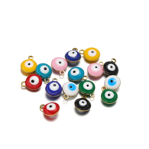 Turkish Evil Eye Charms Stainless Steel Enamel Oil Drop Double Sided Round Pendant For DIY Jewelry Making Colorful