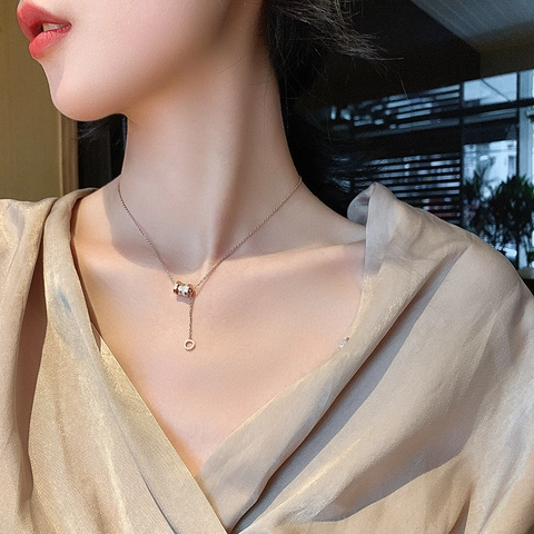 Anhänger Halskette Edelstahl Legierung Roségold Rheinstone Römische Ziffer Zylinder Stil Mode Für Damen