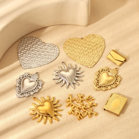 Stainless Steel Heart Sun Envelope Book Locket Coral Charms Pendants For DIY Jewelry Making Necklaces Bracelets Retro Style