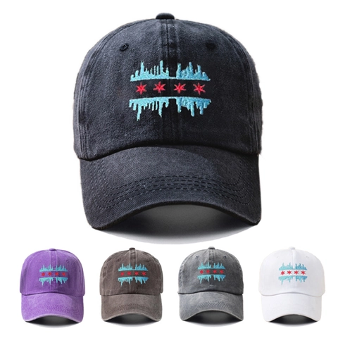 Berretto Da Baseball In Cotone Lavato Cappello Da Sole Ricamato Chicago Skyline Stars Retro Casual Outdoor Uomini Donne