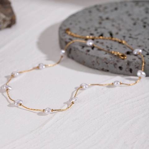 Edelstahl Unregelmäßige Acrylperlen Halskette Für Damen Minimalistische Goldkette Schlüsselbein Schmuck Hypoallergen
