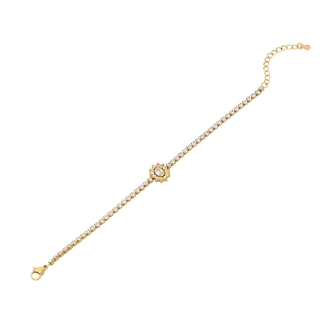 Pulsera De Tenis De Moda De Acero Inoxidable Zirconia Cúbica Corazón Flor Gota De Agua Joyería Elegante Chapada En Oro Para Mujeres