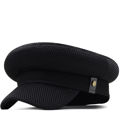 Ademende Mesh Newsboy Pet Platte Bovenkant Marine Stijl Zomer Zonnehoed Verstelbaar Polyester Retro Schilderpet