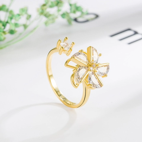 Anello Mulino a Vento in Zirconia Rotante per Donna Rame Galvanizzato Anello Aperto Regolabile Gioielli alla Moda di Personalità
