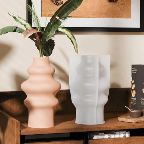 Silicone Vase Mold DIY Resin Casting Epoxy Plaster Cement Abstract Wavy Geometric Layered Design Modern Home Decor
