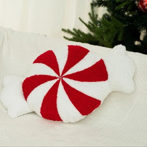 Weihnachts Bonbon Form Dekokissen Rot Weiß Gestreiftes Sherpa Plüschkissen Feiertags Haus Dekoration Festlich Weich