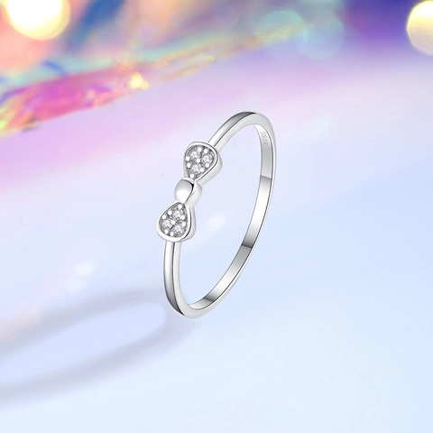 Anello a Fiocco in Argento Sterling S925 per Donna Elegante Strass Intarsiato Anello Impilabile Gioielli di Moda Regalo