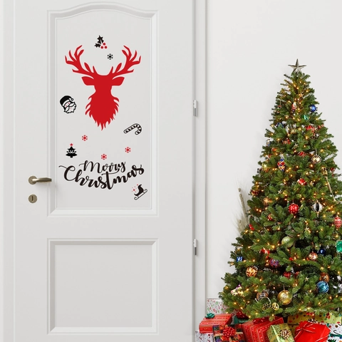 Kerst Muurstickers PVC Waterdicht Zelfklevend Verwijderbaar Rendier Hert Deurstickers Voor Vakantie Venster Decoratie