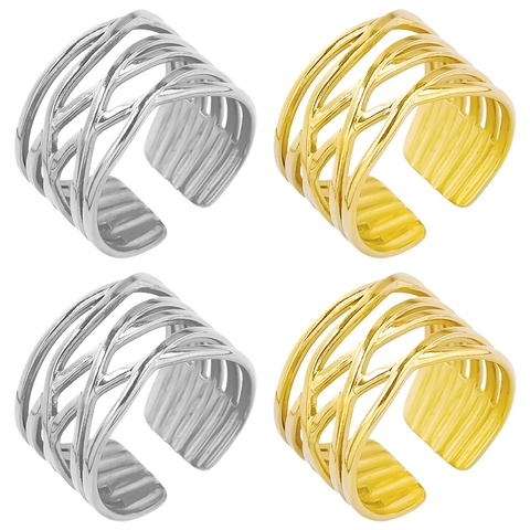 Anello Aperto Minimalista in Acciaio Inossidabile 304 Intrecciato Cavo Regolabile Oro Argento Placcato Titanio Gioielli per Uomo Donna