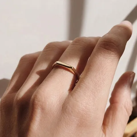 Anello In Acciaio Inossidabile Minimalista Geometrico Rettangolare Piatto Stile Sigillo Placcato Oro Gioielli Moderni Donna