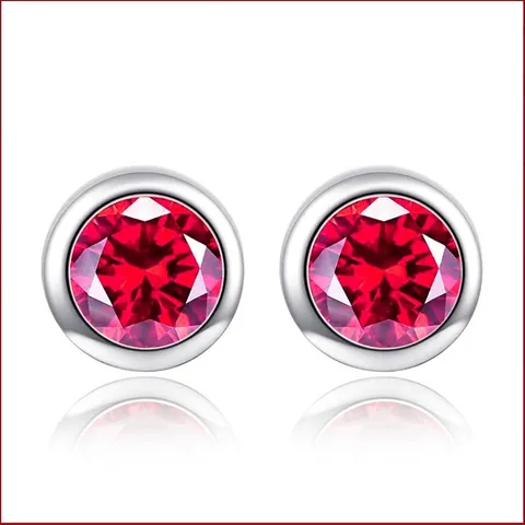 Round Zircon Stud Earrings Silver Plated Copper Simple Bezel Set Small Sparkling Jewelry For Women Elegant