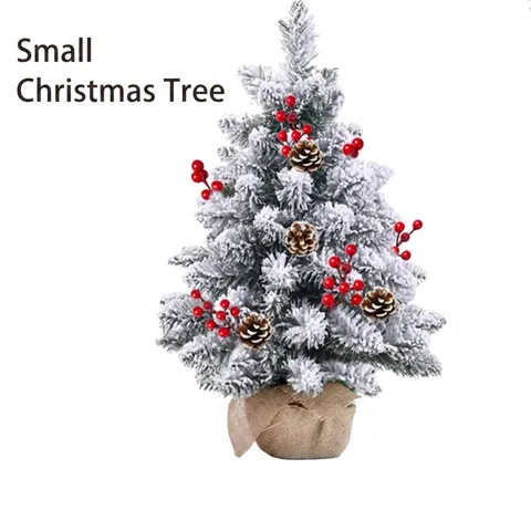 Mini Christmas Tree Artificial Desktop Decor With LED Lights Pine Cones Red Berries Burlap Base For Home Office Tabletop