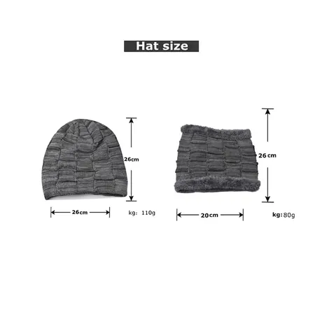 Winterwarme Strickmütze Und Halswärmer Fleece Gefüttert Kariertes Muster Gerippt Dick Draußen Für Herren Damen