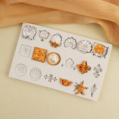Vintage European Relief Silicone Cake Mold Fondant Chocolate Mousse Dessert Baking Tools Shell Sea Star Pattern Decorative