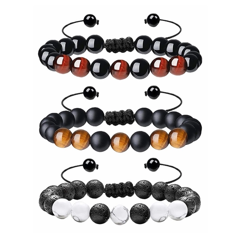 Bracelet En Pierre De Lave Oeil De Tigre Naturel Tissé Main Corde Tressée Ajustable Perles Énergie De Guérison Yoga Homme Femme