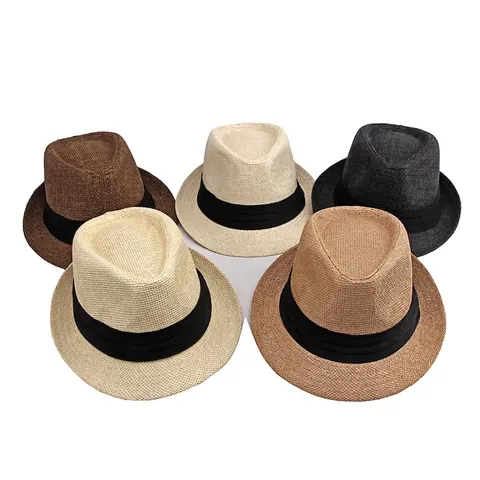 Summer Straw Fedora Hat Breathable Sun Protection Beach Panama Jazz Style Vintage For Men And Women