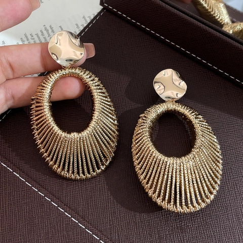 Vintage Bohemian Hollow Oval Pendant Earrings With 925 Sterling Silver Earring Post Woven Texture Jewelry For Women