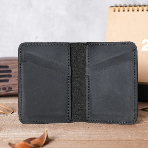 Vintage Genuine Cowhide Leather Card Holder Slim Bifold Multi Slot Wallet Handmade Stitching Office Daily For Men Women
