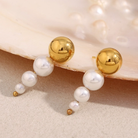 Elegante Hängeohrringe 18K Vergoldeter Edelstahl Und Farbverlauf Kunstperlen Luxusschmuck Für Damen