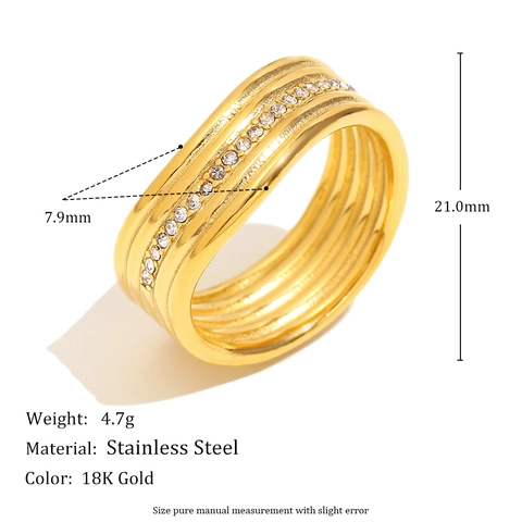 Anillo De Acero Inoxidable Chapado En Oro De 18K Zircón Hueco Corazón Estrella Joyería Geométrica Mujer