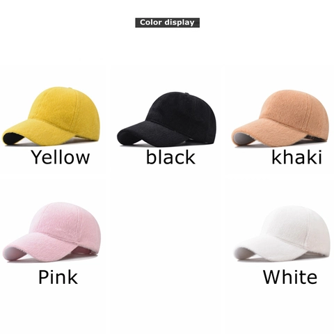 Faux Rabbit Fur Baseball Cap Warm Winter Soft Plush Solid Color Adjustable Outdoor Hat For Women